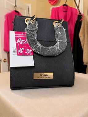 Trina Turk Black Satchel with Gold-Tone Plaque